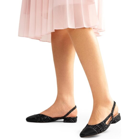 Dream Pairs Women's Black Faux Leather Cap Toe Slingback Ballet Flats Shoes - Picture 5 of 6